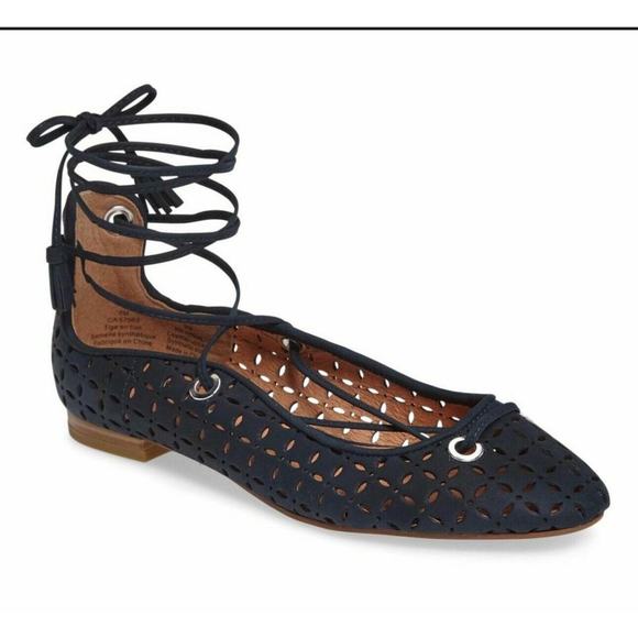 HALOGEN Perforated Suede Lasercut Lace Up Ballet Flats Shoes Size 8‎ Black - Picture 1 of 8